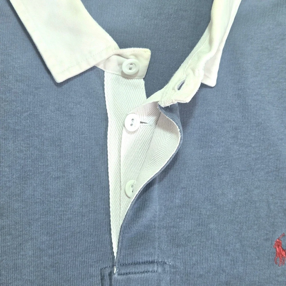 Vtg Polo Ralph Lauren Rugby Shirt Mens XL Blue‎ Short Sleeve Contrast Collar Y2K
